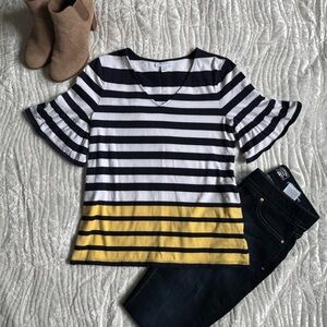 ✨EUC!🥰 Charter Club Striped Short-Sleeve Tee in Yellow, Black & White